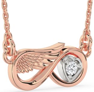 Diamond White Rose Gold Infinity Wings Heart Necklace