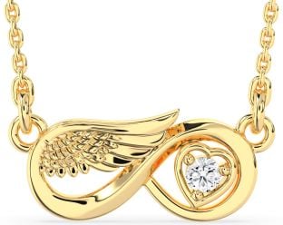 Diamond Gold Infinity Wings Heart Necklace
