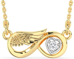 Diamond Platinum & Yellow Gold Infinity Wings Heart Necklace