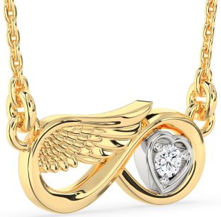 Diamond Platinum & Yellow Gold Infinity Wings Heart Necklace