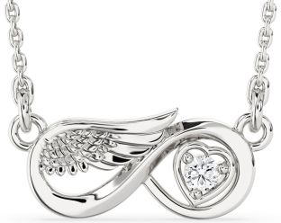 Diamond White Gold Infinity Wings Heart Necklace