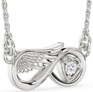 Diamond White Gold Infinity Wings Heart Necklace