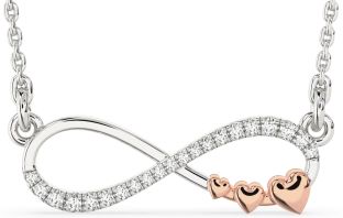 Large Diamond Rose Gold Silver Infinity Heart Necklace