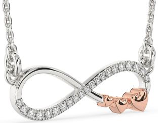 Large Diamond Silver & 10K Rose Gold Infinity Heart Necklace