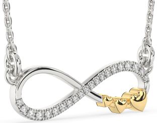 Large Diamond Silver & 10K gold Infinity Heart Necklace