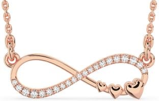 Large Diamond Rose Gold Silver Infinity Heart Necklace