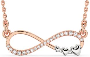 Large Diamond Rose Gold Silver Infinity Heart Necklace