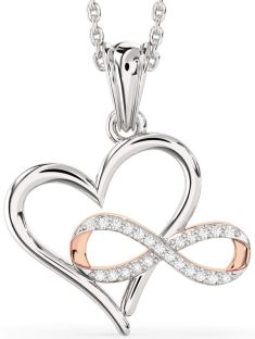 Diamond Silver & 10K Rose Gold Heart Infinity Necklace