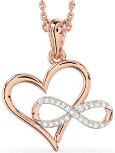 Diamond Rose Gold Silver Heart Infinity Necklace