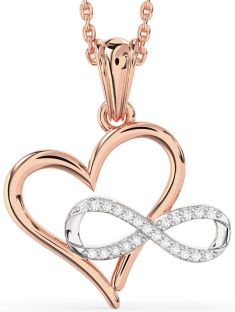 Diamond Rose Gold Silver Heart Infinity Necklace