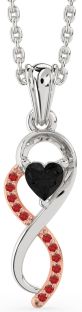 Black Diamond & Ruby White Rose Gold Infinity Heart Necklace