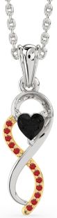 Black Diamond & Ruby Silver & 10K gold Infinity Heart Necklace