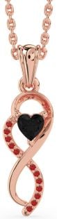 Black Diamond & Ruby Rose Gold Silver Infinity Heart Necklace