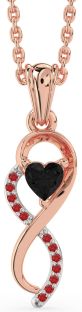 Black Diamond & Ruby Rose Gold Silver Infinity Heart Necklace