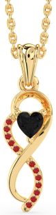 Black Diamond & Ruby Gold Silver Infinity Heart Necklace