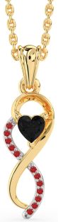 Black Diamond & Ruby Platinum & Yellow Gold Infinity Heart Necklace