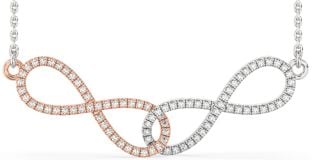 Large Diamond Rose Gold Silver Infinity Interlock Necklace