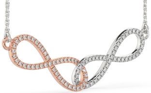 Large Diamond Silver & 10K Rose Gold Infinity Interlock Necklace