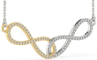 Large Diamond Silver & 10K gold Infinity Interlock Necklace