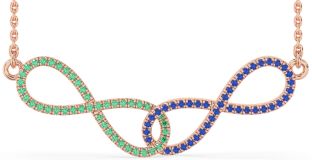 Large Emerald & Blue Sapphire Rose Gold Silver Infinity Interlock Necklace