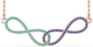 Large Emerald & Blue Sapphire Rose Gold Silver Infinity Interlock Necklace