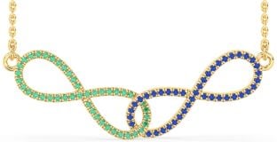 Large Emerald & Blue Sapphire Gold Silver Infinity Interlock Necklace