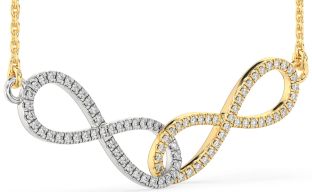Large Diamond White Yellow Gold Infinity Interlock Necklace