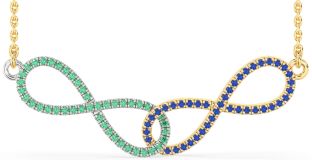 Large Emerald & Blue Sapphire Gold Silver Infinity Interlock Necklace