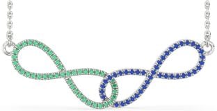 Large Emerald & Blue Sapphire Platinum Infinity Interlock Necklace