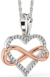 Diamond Silver & 10K Rose Gold Heart Infinity Necklace