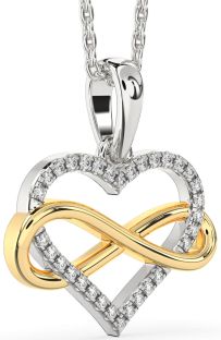 Diamond Silver & 10K gold Heart Infinity Necklace