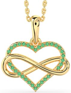 Emerald Gold Silver Heart Infinity Necklace