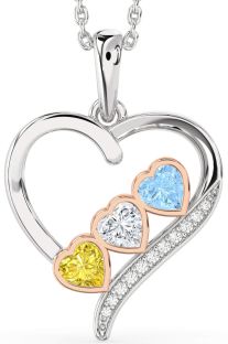 Diamond Platinum & Rose Gold Heart Mother's Necklace