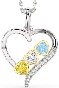 Diamond Platinum & Yellow Gold Heart Mother's Necklace