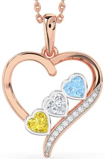 Diamond Platinum & Rose Gold Heart Mother's Necklace