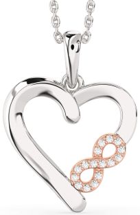 Diamond Silver & 10K Rose Gold Heart Infinity Necklace