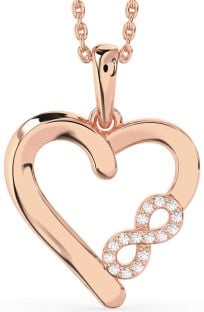 Diamond Rose Gold Silver Heart Infinity Necklace