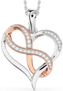 Large Diamond Silver & 10K Rose Gold Heart Infinity Necklace