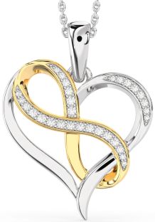 Large Diamond Gold Silver Heart Infinity Necklace