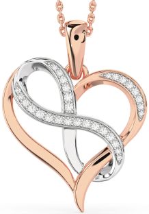 Large Diamond Rose Gold Silver Heart Infinity Necklace