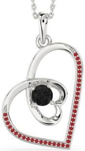 Black Diamond & Ruby Silver Heart Necklace