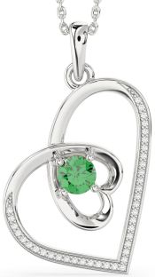 Diamond & Emerald Silver Heart Necklace
