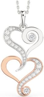 Large Diamond White Rose Gold Heart Necklace