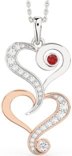 Large Diamond Platinum & Rose Gold Heart Necklace