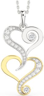 Large Diamond Silver & 10K gold Heart Necklace