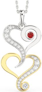 Large Diamond White Yellow Gold Heart Necklace