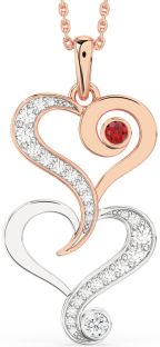 Large Diamond Platinum & Rose Gold Heart Necklace