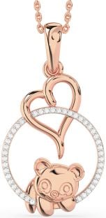 Diamond Rose Gold Heart Circle Bear Necklace