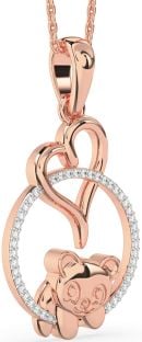Diamond Rose Gold Heart Circle Bear Necklace