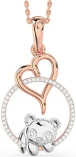 Diamond Platinum & Rose Gold Heart Circle Bear Necklace
